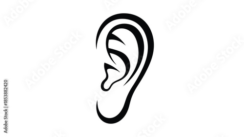 A striking black and white illustration of an ear in silhouette