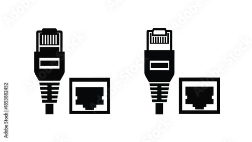 Two ethernet ports and sockets displayed as a black silhouette