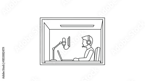 A person recording audio in a booth a striking line art silhouette