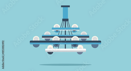 Vector illustration of a modern chandelier against a blue background.