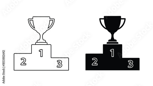 Two trophy podiums with first second and third place markings silhouette