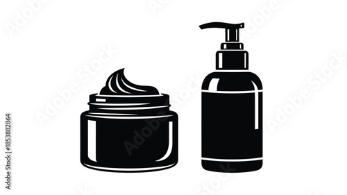 Black and white skincare products in a distinctive silhouette
