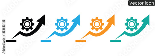 Vibrant gear icons with arrows symbolizing business growth and progress