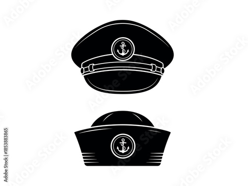 a graphic depiction of two nautical caps one a traditional captain s hat and another