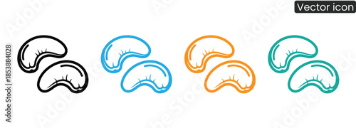 Set of colorful kidney icons in black, blue, orange, and green for medical and health-related projects