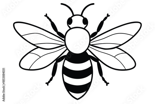 bee silhouette line art vector illustration with a white background