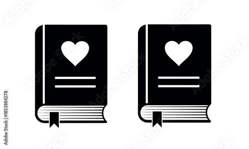 Two black books with heart shapes on their covers a symbol of love and reading