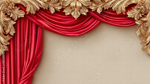 Elegant Red Curtain and Gold Ornament
