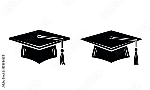 Two black graduation caps are prominently displayed symbolizing academic achievement and completion of studies high quality