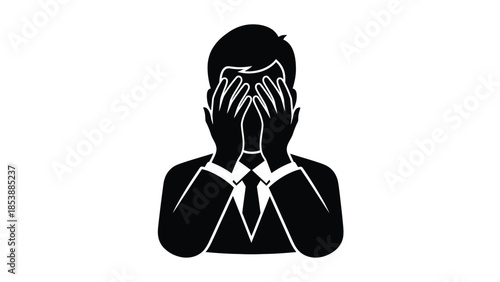 Depressed businessman covering face showing emotional breakdown and stress silhouette