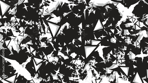 Abstract Geometric Shattered Triangle Pattern Background in Black and White