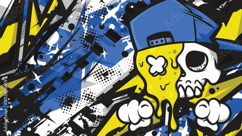 Urban Graffiti Background with Monster Claw Spray Can and Winged Mascots