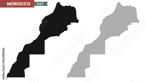 Maps of Morocco. Black and gray country map icon. Political map of Morocco. Vector illustration.