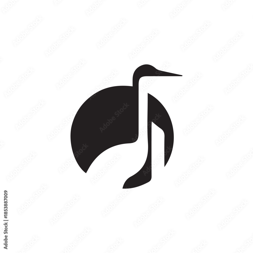 Naklejka premium Abstract minimalist crane bird in black circle logo design
