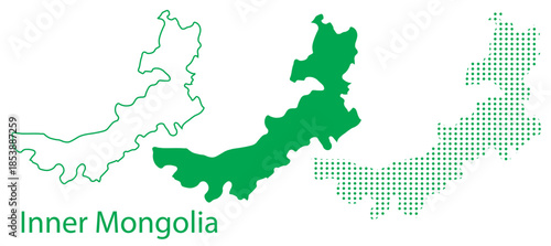 Inner Mongolia Map Vector Set, China Autonomous Region Outline Silhouette Dotted Green Shapes, Inner Mongolia Country Infographic Template, Editable EPS Inner Mongolia Geography