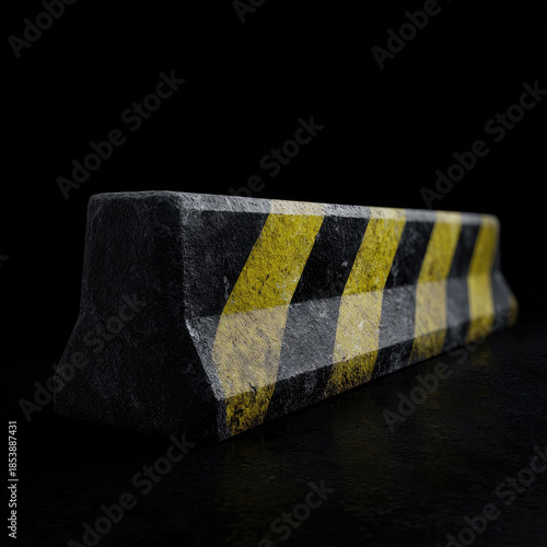 Diagonal striped concrete barrier against dark background