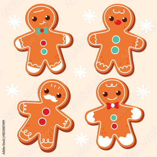 set of cute gingerbread cookies for christmas vector design 01