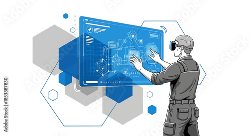 Innovative virtual reality interface displaying technological advancements and engineering solutions