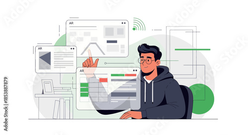 Interactive augmented reality interface design with a developer in a modern digital workspace