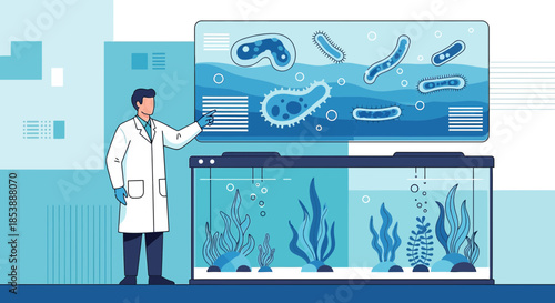 Investigating Microscopic Life: A Scientist Examining Aquatic Organisms and Bacteria with