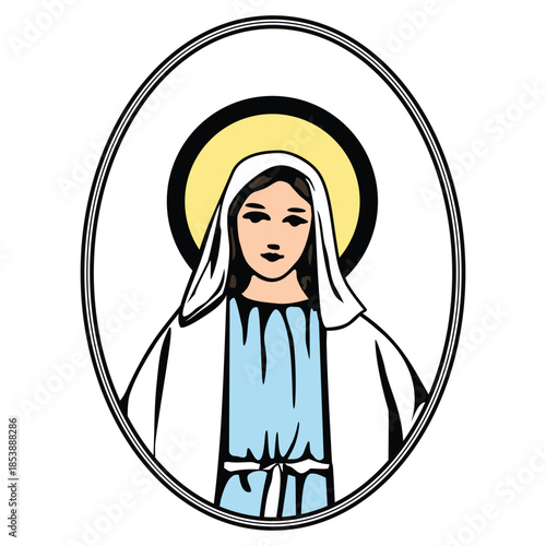 Virgin Mary Clipart – Stylized Religious Icon Illustration with Halo, Veil, and Blue Robe