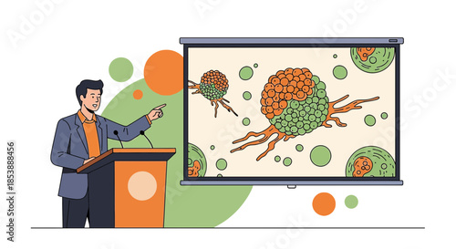 Medical professional presenting research on cellular biology at scientific conference