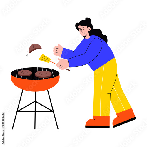 Flat style illustration of a person making barbecue