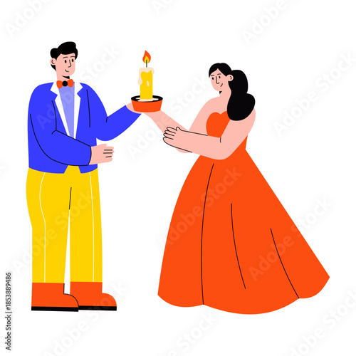 Flat style illustration showing wedding ceremony