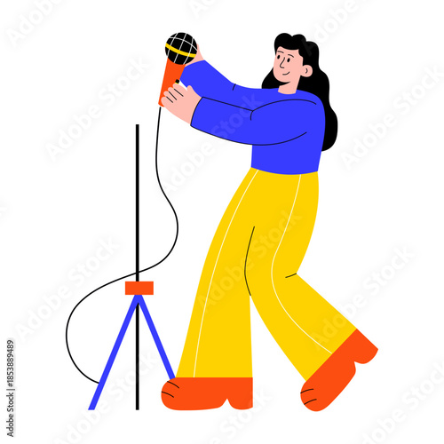 Flat style illustration showing a person holding a karaoke stand