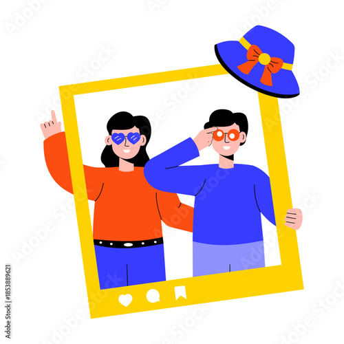 A flat style illustration showing a photo booth