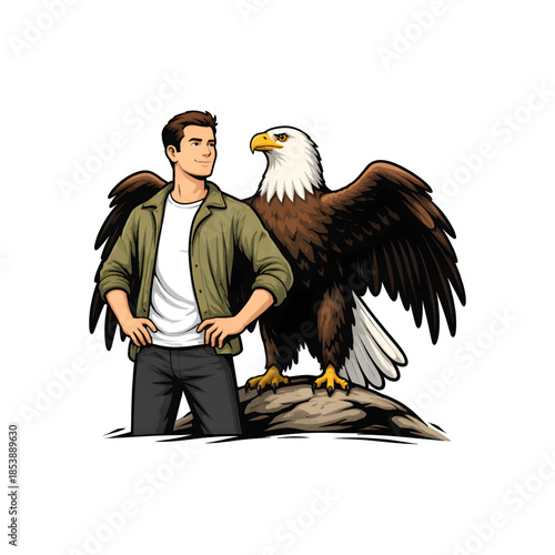 Man Holding a Majestic Bald Eagle on His Arm