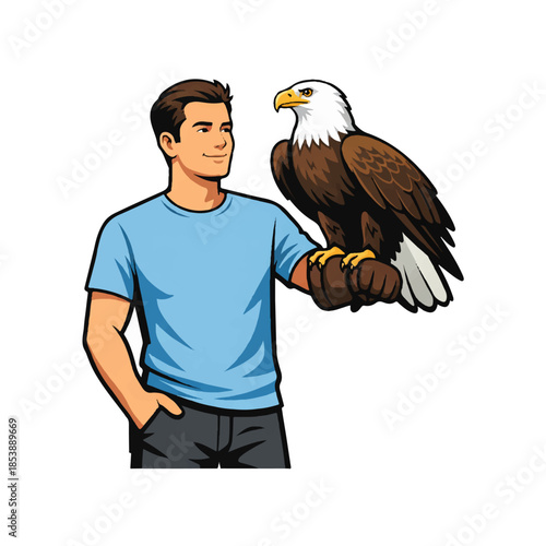 Man Holding a Majestic Bald Eagle on His Arm