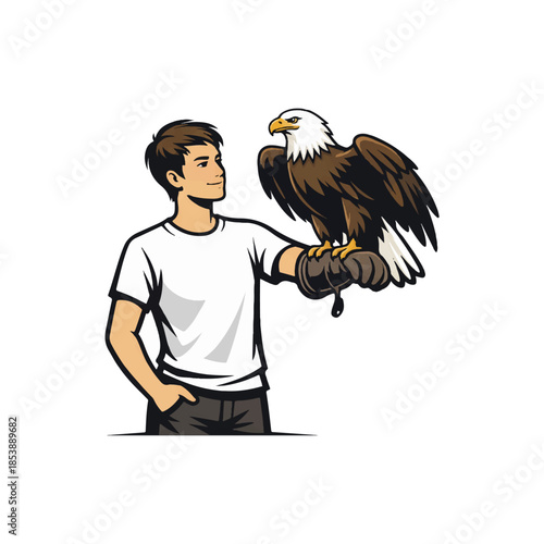 Man Holding a Majestic Bald Eagle on His Arm