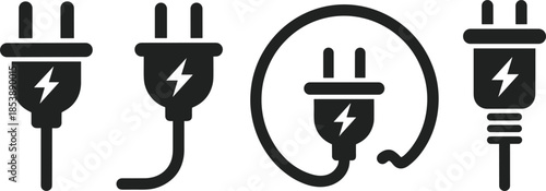 Collection of electrical plug icons with lightning bolt symbols electricity power