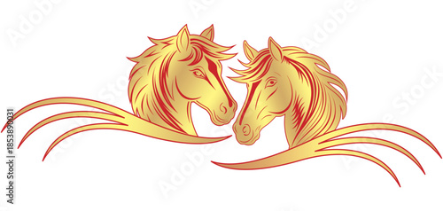 Two Chinese golden horses vector illustration