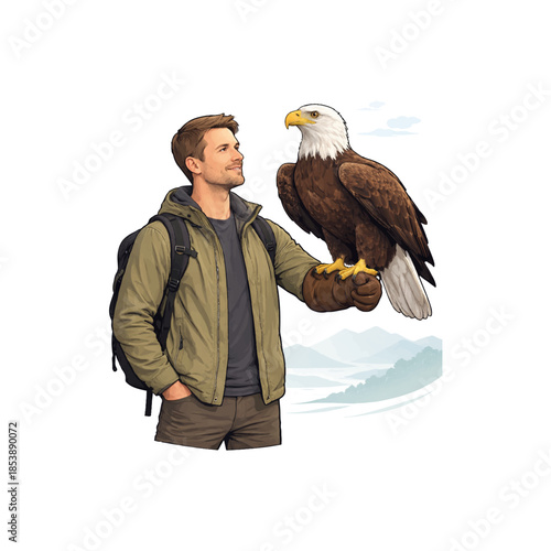 Man Holding a Majestic Bald Eagle on His Arm