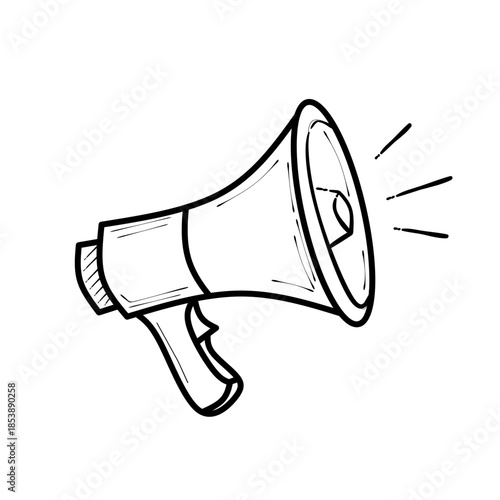 Hand drawn megaphone loudspeaker icon for announcement and marketing promotion isolated on white background vector illustration