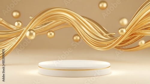 金色の波に囲まれた白いステージが優雅に輝く