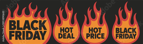 Black Friday and Hot Deal Flame Graphics for Sales and Promotions