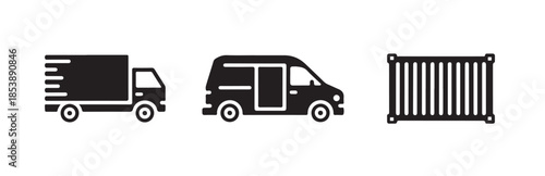 Logistics transportation icons set with delivery truck cargo van and shipping container