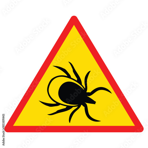 Tick Warning Sign – Yellow Triangle with Red Border and Black Insect Silhouette