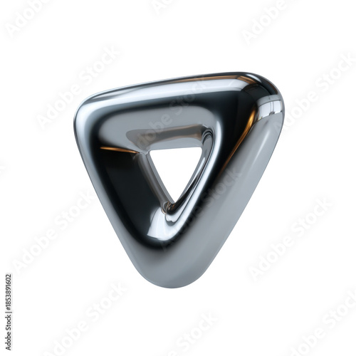 Abstract chrome triangle object with hollow center on black background
