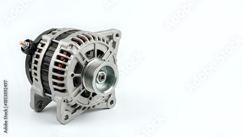 New automotive alternator component isolated on a clean white background for auto parts retail
