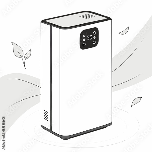 Modern air purifier displaying temperature