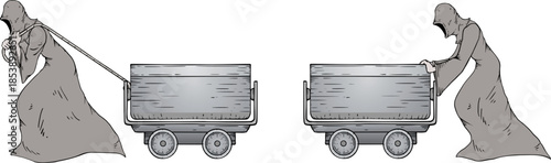 Mystery man pushing iron cart draw