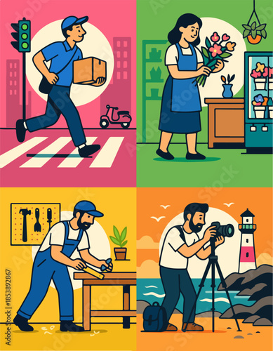 People Daily Activities Illustration Set