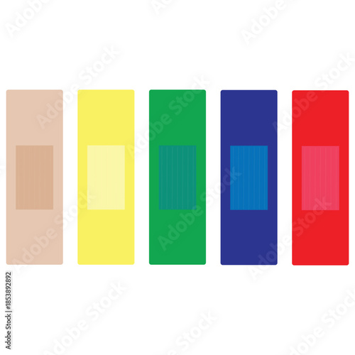 Colorful Adhesive Bandages – Medical Patch Icons in Red, Blue, Green, Yellow, and Beige
