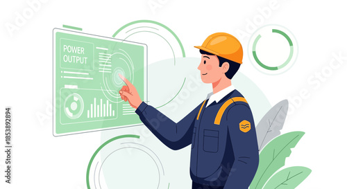 Engineer manages power output via touch screen interface for optimized efficiency and control in
