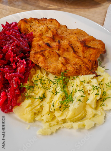 Wallpaper Mural Pork schnitzel served with mashed potatoes Torontodigital.ca