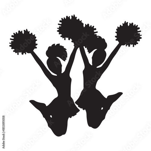 Cheerleader Silhouette Jumping with Pom-Poms – Energetic Team Spirit Icon